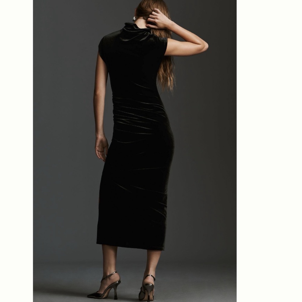 NWT Anthropologie The Maya Ruched Cowl-Neck Dress: Stretch Velvet Edition - Picture 2 of 13